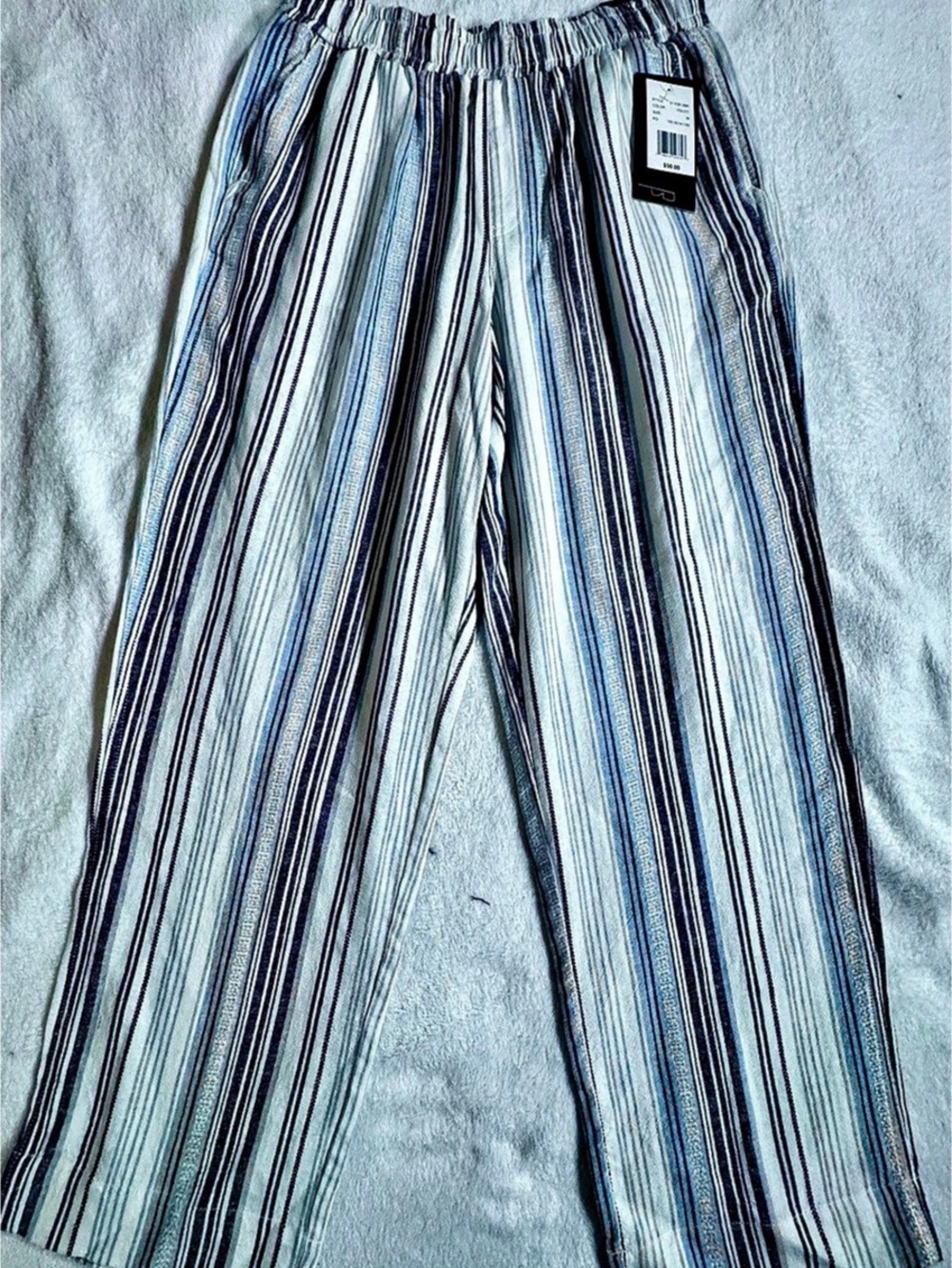BRIGGS Pull-On Wide Leg Pants Blue & White Size Medium NWT
